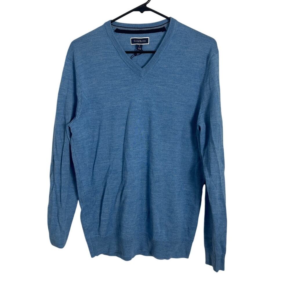 Club Room Men’s Merino Wool Blend V-Neck Sweater Blue Size S